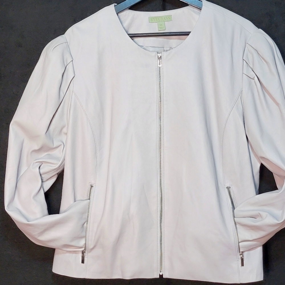 100% Genuine‎ Leather RYEGRASS Light Gray Jacket Size 2X